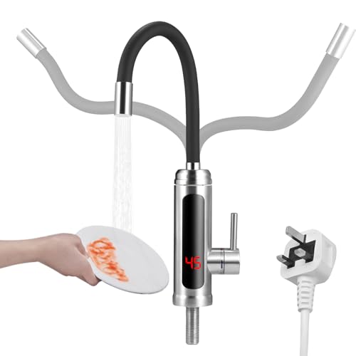 Instant Hot Water Tap 220V 3000W, 360° Rotatable Stainless Steel Instant Tankless Electric Hot Water Faucet with LED Digital Display, Electric Instant Water Heater Tap for Kitchen Bathroom Washroom