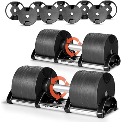 SQUATZ 70lb Adjustable Dumbbell Set, Anti-Slip Metal Handle, Replace 9 Dumbbells with 1, Quick Change Weight Adjustments with Twist Lock Technology, for Full Body Workout, Fitness and Weightlifting Cover