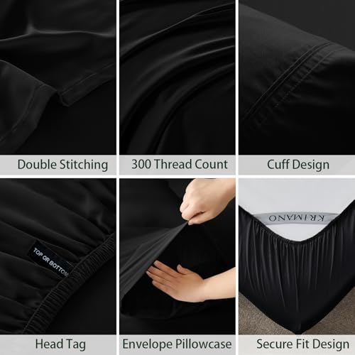 Image of Full Size Sheet Set, Viscose Bamboo Sheets 4pcs, 100% Viscose Derived from Bamboo, Hotel Luxury Silky & Cooling for Hot Sleepers, Deep Pocket up to 17 inch, Black