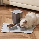 Automatischer Katzenfutterspender, 2-in-1 Abnehmbarer Schwerkraft-Futter- und Wasserspender für Katzen und kleine Hunde (Grau)