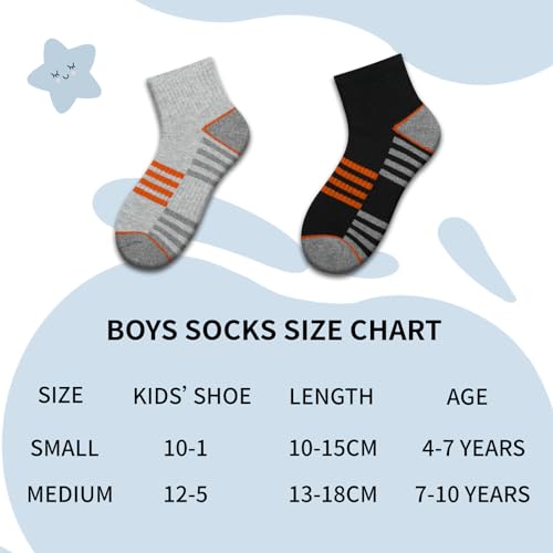Comfoex Boys Socks 4-6 6-8 8-10 Years Old Athletic Quarter Socks Ankle Sports Socks With Cushioned Sole 6 Pairs thumb #1