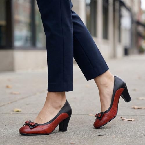 Image of Mona flying Women's Leather Chunky Pumps Dress High Heel Office Work Shoes