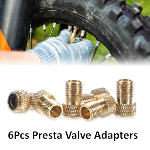 Image of 6PCS Brass Presta Valve Adapter Presta to Schrader Valve Adaptor, Inflate Tire Using Standard Pump or Air Compressor for Mountain Bikes, Road Bikes and Cars, 12Pcs Tire Caps