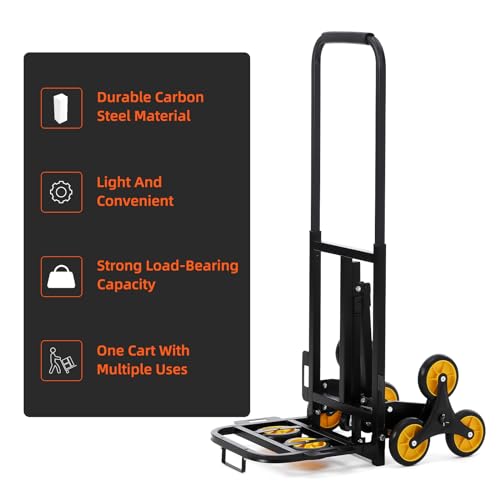 Stair Climber Hand Truck, 330 lb Capacity Foldable Cart with Telescopic Handle and Rubber Wheels,Stair Climbing Dolly Stair Climbing Cart Dolly Cart Hand Truck Grocery Cart On Wheels for Stairs