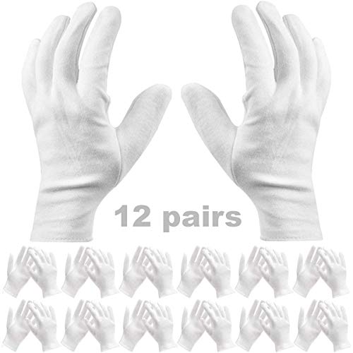 Cotton Gloves - JAHEMU 12 pairs White Hand Moisturizing Gloves Reusable Multi-purpose Gloves for Skin Care, Inspection, Protection and Decoration, One Size