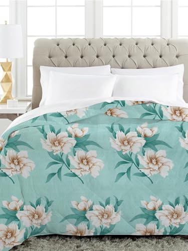 Image of HOMEKART 220 GSM Reversible Microfiber AC Comforter for King Size Bed | 3-Layer Quilted All-Season Duvet for Mild Winter | Soft & Breathable (220 x 240 cm, Floral, Light Green)