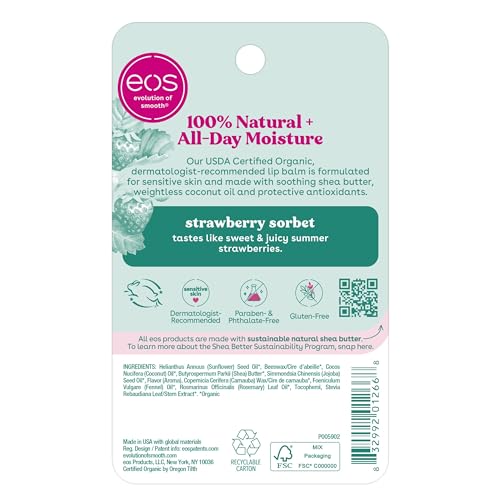 Eos 832992012668 100% Natural & Organic Lip Balm- Strawberry Sorbet thumb #6