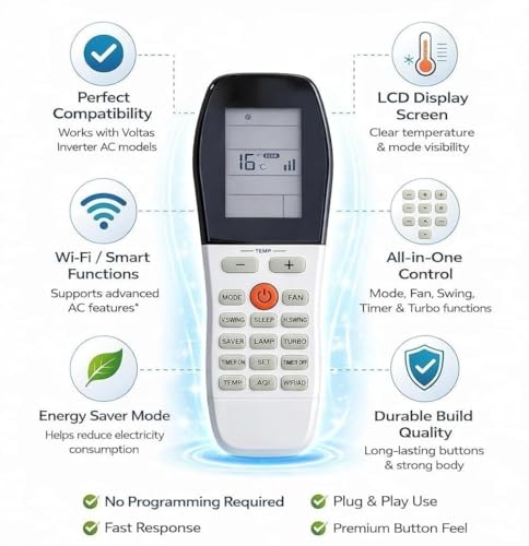Image of BLACKSHEEP Compatible Voltas Ac Remote Original 433kHz Model 248 Suitable for Split, Window and Cassette Air Conditioner Match Existing Remote Control Key by Key to replicate Function of Original