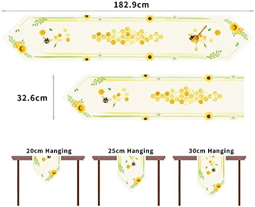 WERNNSAI Sunflower Table Runner - 32.6 x 182.9cm Sunflower Table Dining Decoration Bee Linen Burlap Dresser Scarves Washable Rustic Cloth for Home Kitchen Holiday Party Decor