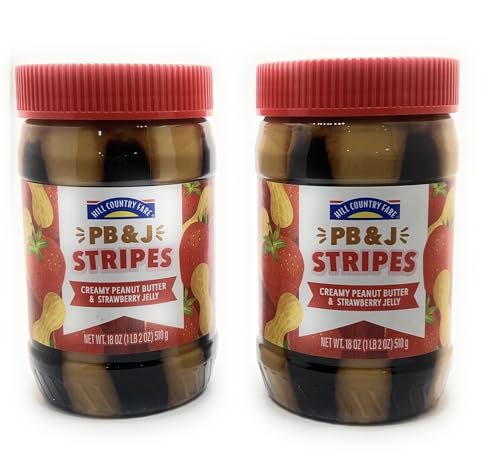 Hill Country Fare Creamy Peanut Butter & Jelly Stripes 18oz - 2 jars (Peanut Butter & Strawberry)