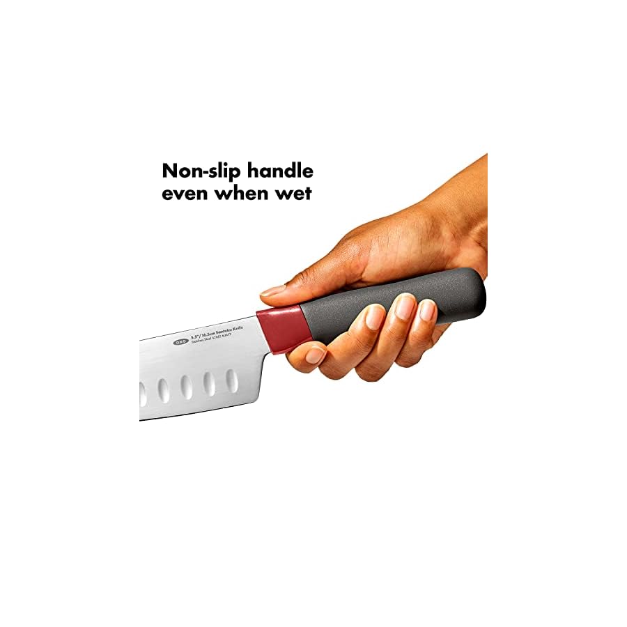 OXO Outdoor 5.5in/14cm Santoku Knife with Locking Sheath,Gray/Red