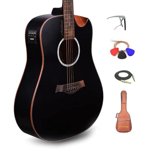 Kadence Acoustic Electric Guitar - Slowhand Premium Electric Acoustic Guitar (Black Spruce Top, Rosewood Fretboard) - Electro Acoustic Guitars with Strings, Cable, Pro Capo, Picks & Bag (SH04 Black) Cover