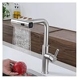 Grifo de cocina extraíble de acero inoxidable 304, acabado plateado, agua fría y caliente, fácil instalación, duradero y elegante accesorio de cocina