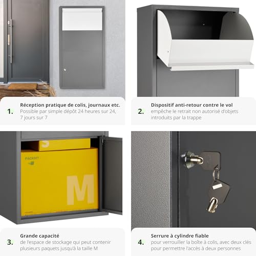 Boîte aux lettres avec compartiment pour colis tectake format normalisé en acier résistant - 6