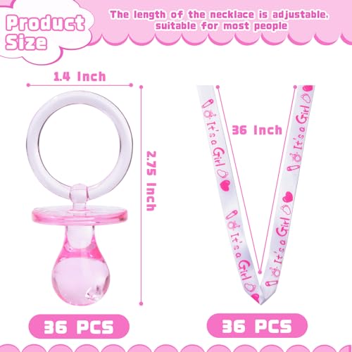 Image of XINHUIDALSQ 36 Baby Shower Pacifiers Necklace, Acrylic Pacifier Necklace for Baby Shower Girls Boys Party Favors Charm /Gender Reveal Party Table Scatter /Game Props(Pink)
