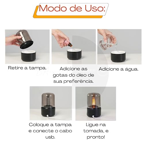 Umidificador Difusor de Ar 120ml Estilo Vela Ultrassônico Névoa Fina e Silenciosa Duração de até 12h