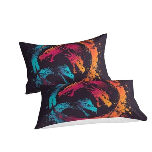 Housse de couette dragon 260x220 cm parure de lit microfibre avec fermeture éclair - 3