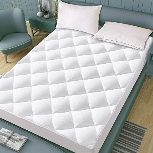 Casaottima Queen Mattress Pad Cover Cooling Mattress Topper Cotton Down Alternative Fill (8-21” Fitted Deep Pocket Queen Size)