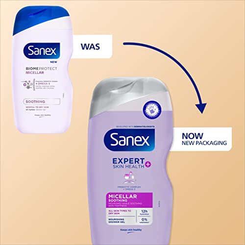 Sanex Expert Skin Health+ Micellar Soothing Shower Gel 515ml, for dry skin, body wash for men & women, nourishes skin, soothes skin tightness, 12 hour hydration, prebiotic & postbiotic complex - Image 3