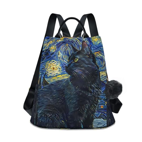 Sac à dos chat noir nuit étoilée pour femme : une touche de magie