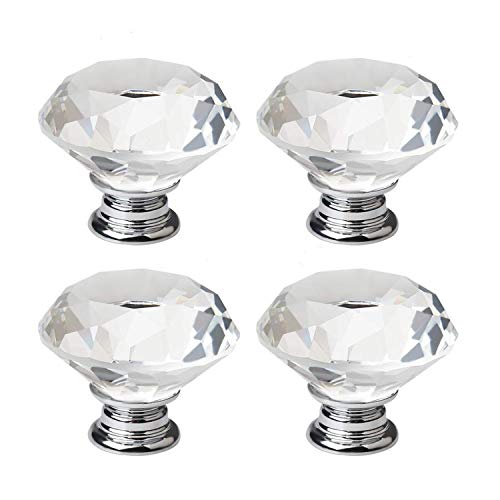 Eshowy - Pomos para puerta de armario de cocina (4 x 40 mm, cristal transparente, corte de diamante)