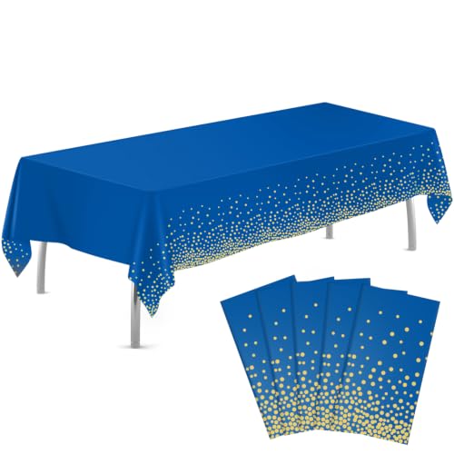 Image of tujol Blue and Gold 6 Pack Plastic Table Cloth 54 inch x 108 inch
