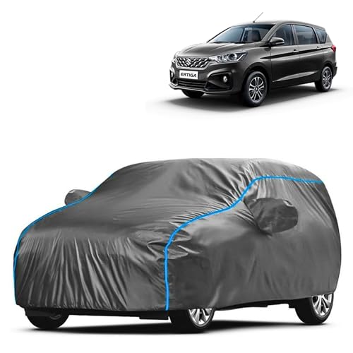 Image of Kerwa Car Body Cover Waterproof Compatible with Suzuki Ertiga | Scratch Proof, Anti-Dust, UV Protection | Windproof Buckle Strap | Fitted Bottom Elastic | Side Mirror Pockets-Grey