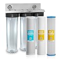 20" x 4.5" 3 Stage Whole House Water Filter System, 1" NPFT Port 3 Clear Housing, 2 Pressure Gauge, 5 Micron Sediment, 10 Micron Pleated, CTO Filter, Ball Valve, Wrench FA-320BB-5CC-1 WGB32B