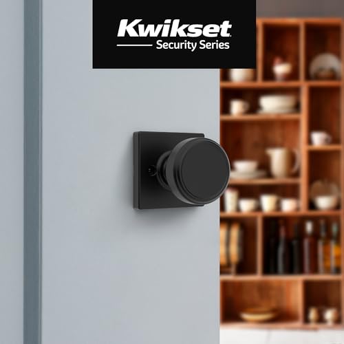 Image of Kwikset Maven Dummy Door Knob, Single Sided Handle for Closets, French Double Doors, and Pantry, Matte Black Non-Turning Square Interior Push /Pull Door Knob, with Microban Protection (Pack of 4)