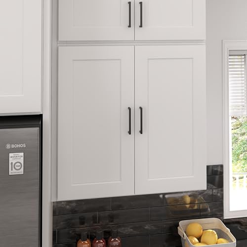 Image of Furinno Shaker Wall Kitchen Cabinet 2-Doors-2 Shelves, Ready to Assemble, 12 D x 30 W x 30 H, White