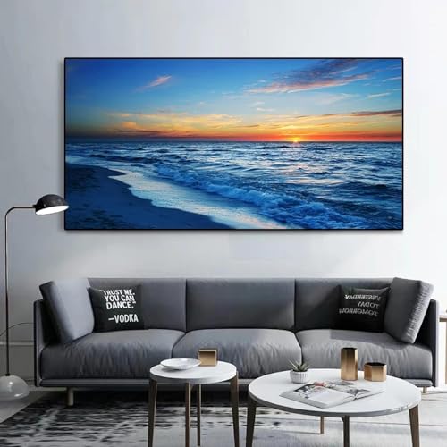 Décoration maison tableau coucher de soleil mer salon 55x110