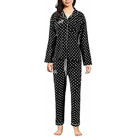 HAR LONDON FASHION Long Sleeve 2 Piece Pajama Set for Women's, Classic Design Notch Collar Women Pajamas Set, Sleepwear for Women's (Black, Small) Cover