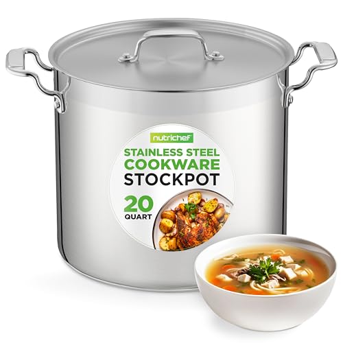 Comparison: Best Pots For Electric Cooktop 9 NutriChef 20 Quart Heavy-Duty Stockpot with Stainless Lid - Large Pot for Induction, Gas & Electric Cooktops, Perfect for Soups & Stews