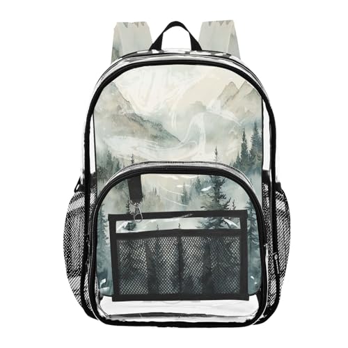 Dark Green Mountain Clear Backpack - Stadium Approved Large 15.7-inch Waterproof Transparent Bag for Sports, Concerts, Work, Travel#420