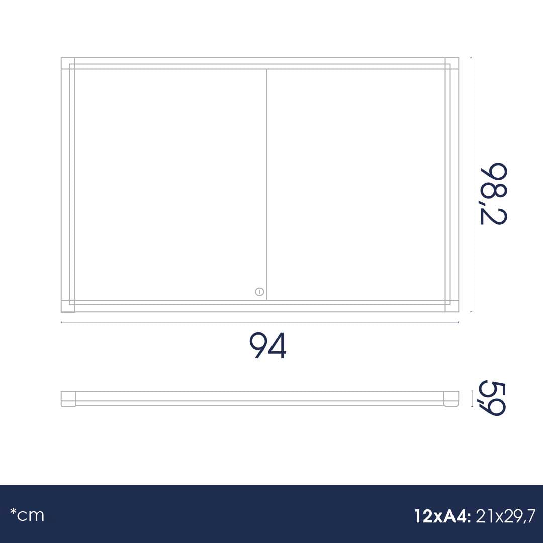 Danieli Store | Tablón Magnético de Pared para Interiores en Aluminio con Puertas Correderas de Vidrio Templado de Seguridad ESG para Oficina y Edificio Residencial. Cerradura con Llaves. (12xA4)