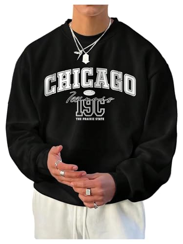Floerns Men's Long Sleeve Sweatshirts Letter Graphic Crew Neck Oversized Pullover Black Medium