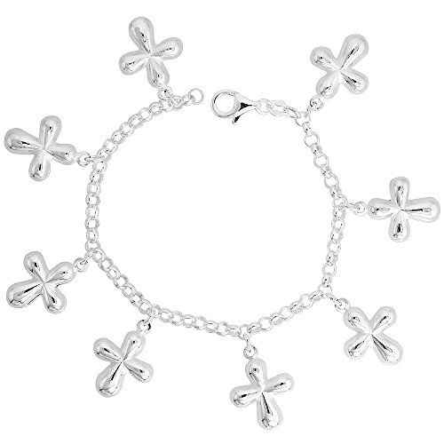 Sterling Silver Cross Bracelet For Women 1 Inch Dangling Charms 7 Inches Long #TOP21
