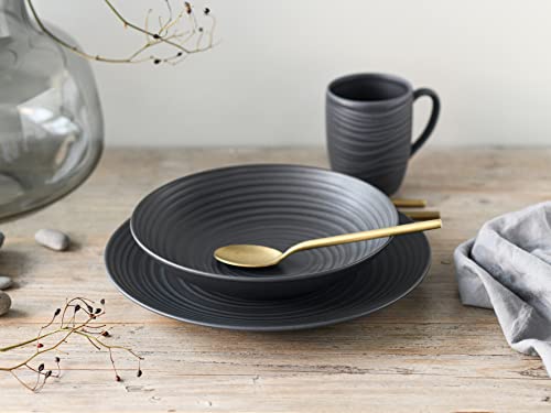 CreaTable, 20538, Serie Lava Stone black, 16-teiliges Geschirrset, Kombiservice aus Steinzeug, spülmaschinen- und mikrowellengeeignet, Made in Portugal