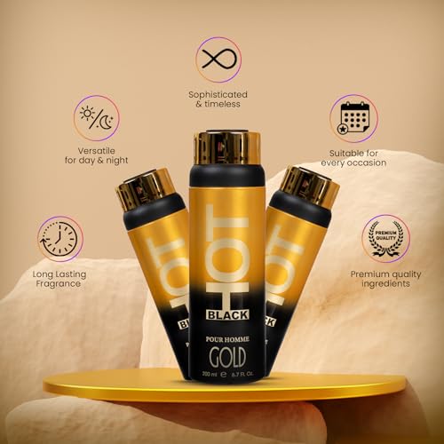 Image of BERNARD DIMITRI HOT BLACK GOLD Deodorant Spray for Men - 200 ML Each| Pack of 2 | Spicy Fragrance | For Daily Use Deo | Fresh Long-Lasting Smell | Idle Gift for Brother, Friend and Loved Once