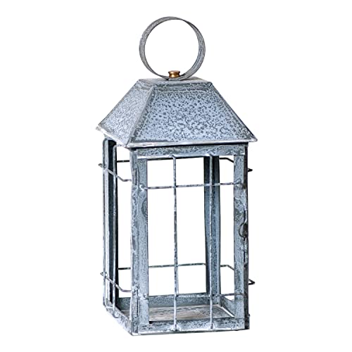 Irvin's Tinware, K20-01WZ, Rustic Table Lantern in Weathered Zinc, Rustic Farmhouse Candle Lantern