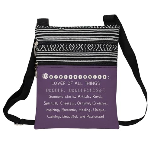 Purpleologist Messenger Bag Small Ethnic Pattern Printed Adjustable Strap Crossbody Zipper Bag Phone Bag Wallet Cute Shoulder Handbag for Purple Lovers Women