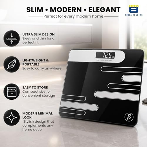 Image of Btag Premium Digital Body Weight Scale | 26x26 cm Wide Platform | Clear LCD Display | Anti-Skid Base | 180 kg Capacity Abstract Design (Black)