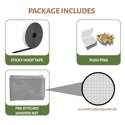 Image of TurtleGrip Standard Size Window Mosquito Net (Size-170x190cms /67x75 Inches /5.58x6.23 Feet - Grey) | 120 GSM Stitched Fiberglass Mesh with Strong Hook & Loop Adhesive for Easy Installation