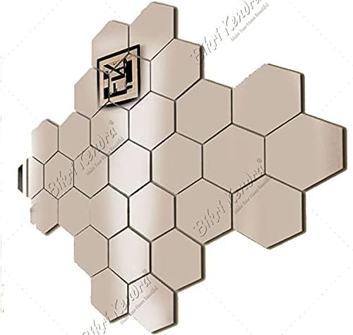 Image of Bikri Kendra - Hexagon 35 Silver with 20 Butterfly Silver Decorative Mirror Sticker for Wall, wall Stickers for Hall Room, Bed Room