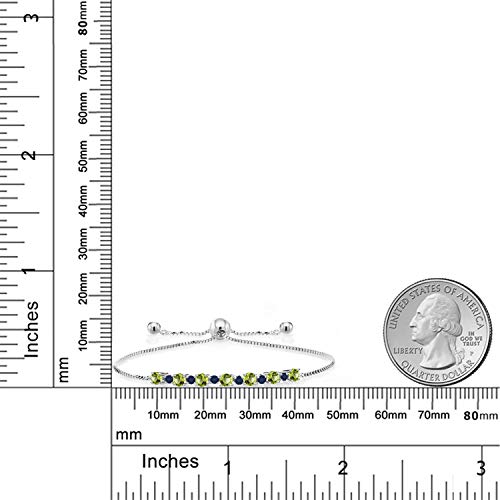 Gem Stone King 925 Sterling Silver Round Green Peridot and Blue Sapphire Tennis Bracelet for Women | 1.02 Cttw | Adjustable Bolo Bracelet For Women | Easy-On Easy-Off2