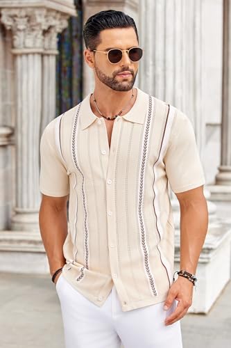 COOFANDY Knit Shirts for Men Casual Short Sleeve Button Down Shirts Summer Beach Stretch Fit Collared Shirts2