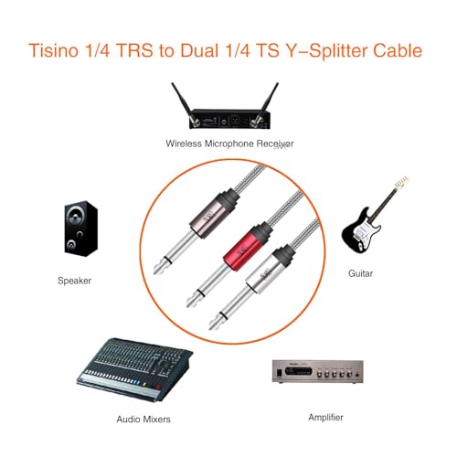Image of MX 6.35mm (1 /4 Inch) Male to Dual 6.35mm Male Audio Splitter Cable 0.5m | 1 /4 inch Instrument Y Cable for Guitar, Amplifier, Mixer, Speaker, Keyboard & Audio Equipment