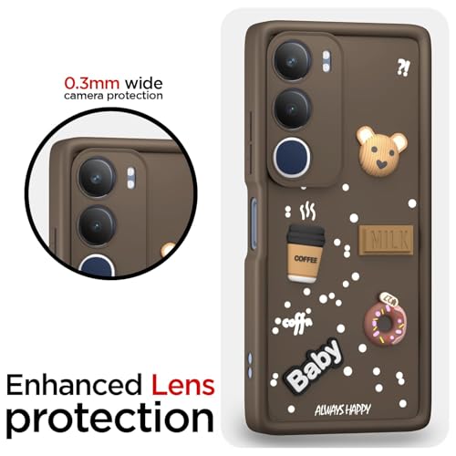 Image of Bintage CASE Cute Fun Taddy Cartoon 3D Ball Bear Milk Cake Coffee Silicon Case Full Body & Camera Protection Back Cover Compatible for Vivo Y29 5G - Brown