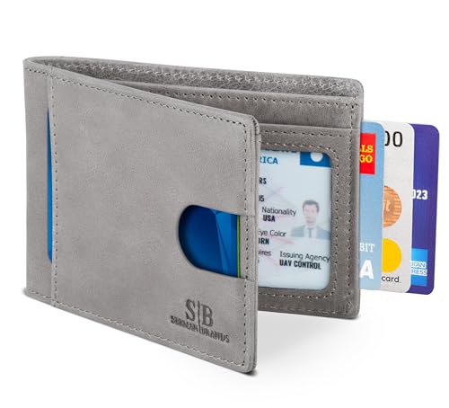 SERMAN BRANDS RFID Blocking Slim Bifold Genuine Leather Thin Minimalist Front Pocket Wallets for Men Billfold Wallet Men Gift (Slate Gray 2.0)