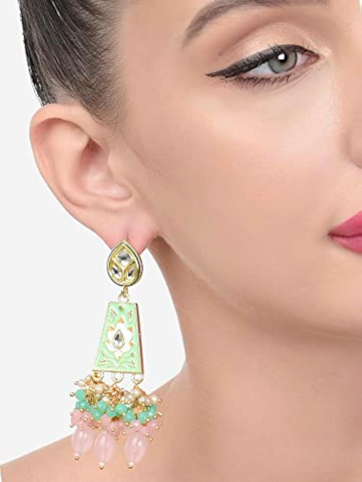 Meenakari Kundan & Cluster Crystal Drop Earring For Women